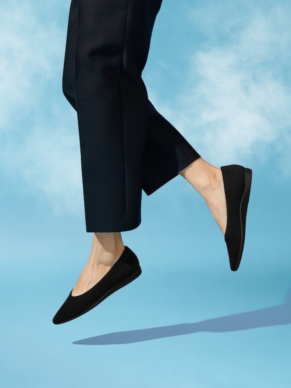 VIVAIA Pointed-Toe Ballet Flats - Black Knit 41.5/10 Water-Repellent